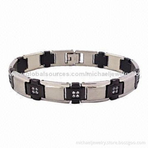 Stainless Steel Bracelets with 36pcs of CZ Stones and Interval of Plating IP Black